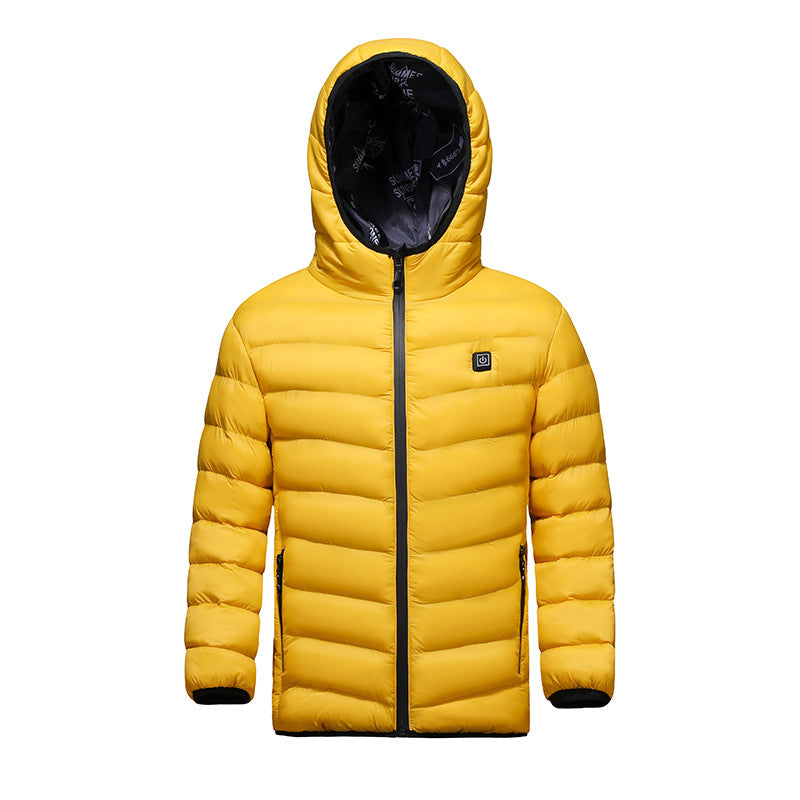 childrens yellow hooded heated jacket