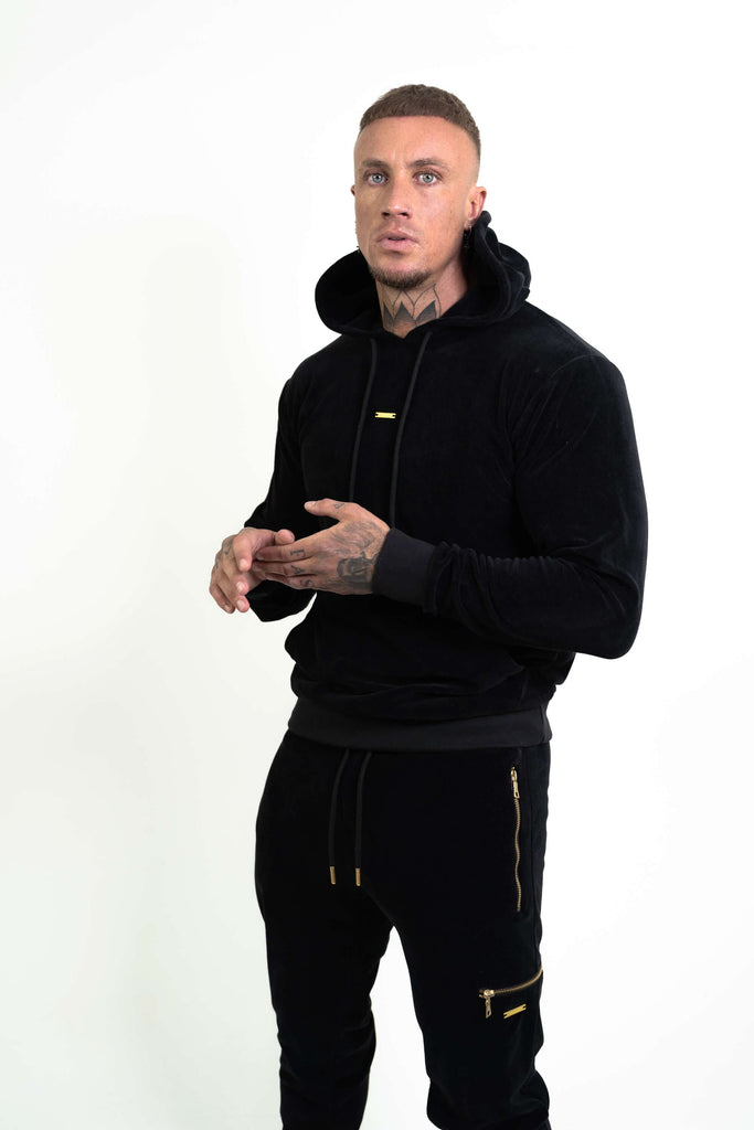 Men's black velour tracksuit