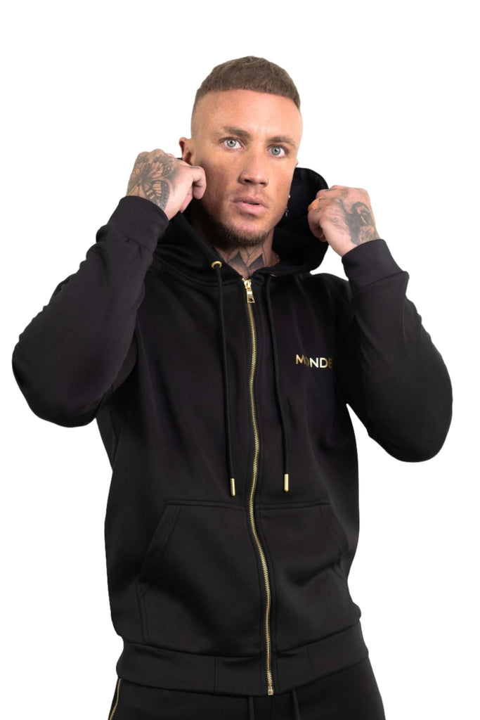 monde d'or Black hoodie gold zip