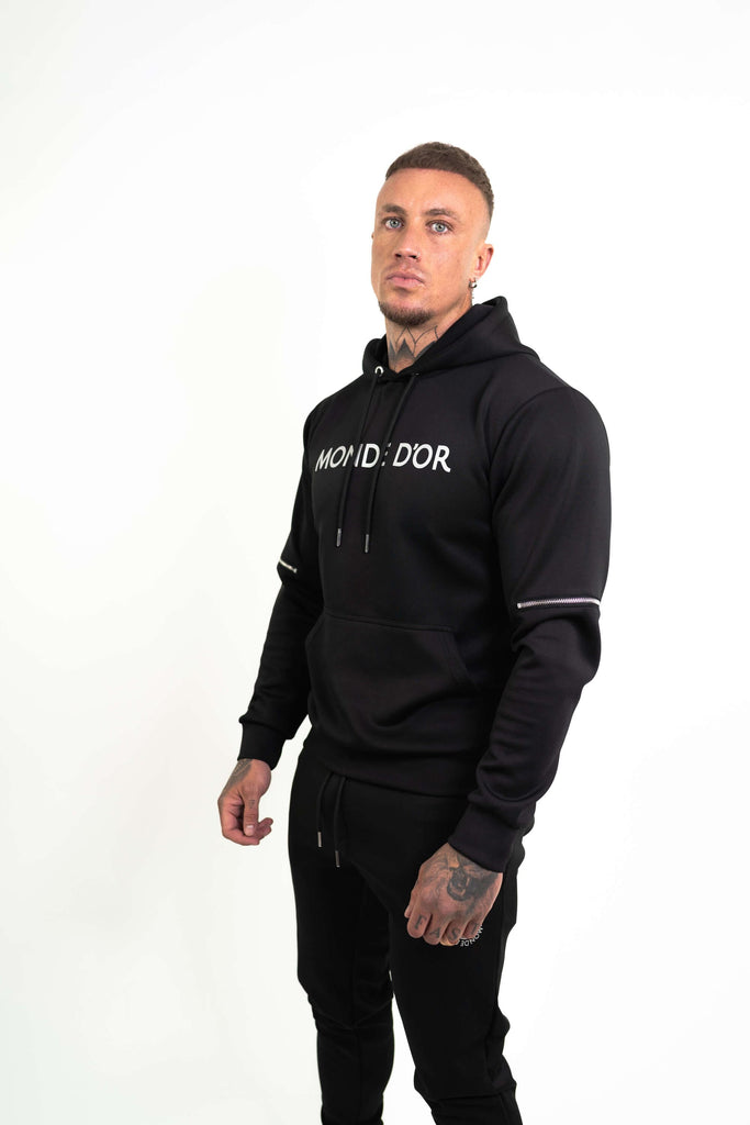 black arm zip pullover hoodie