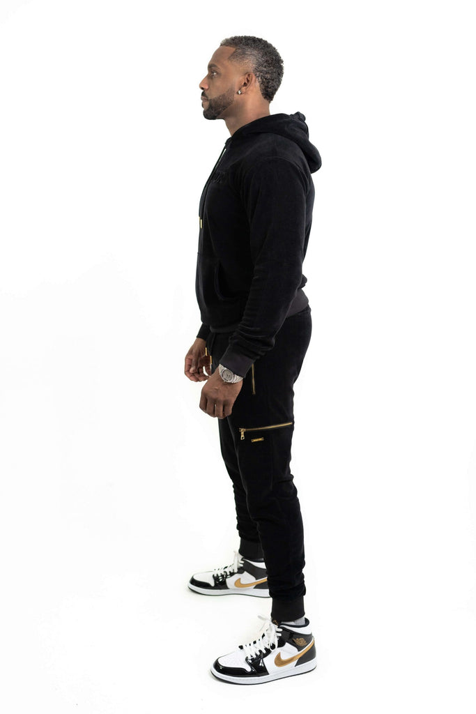 mens velour tracksuit in black