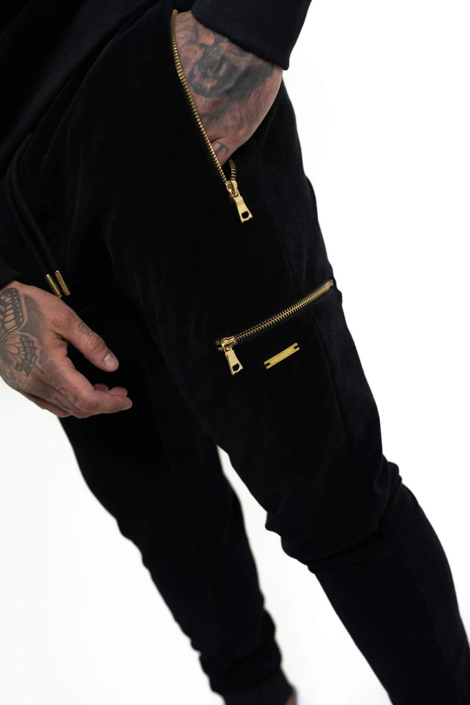 men's black velour joggers