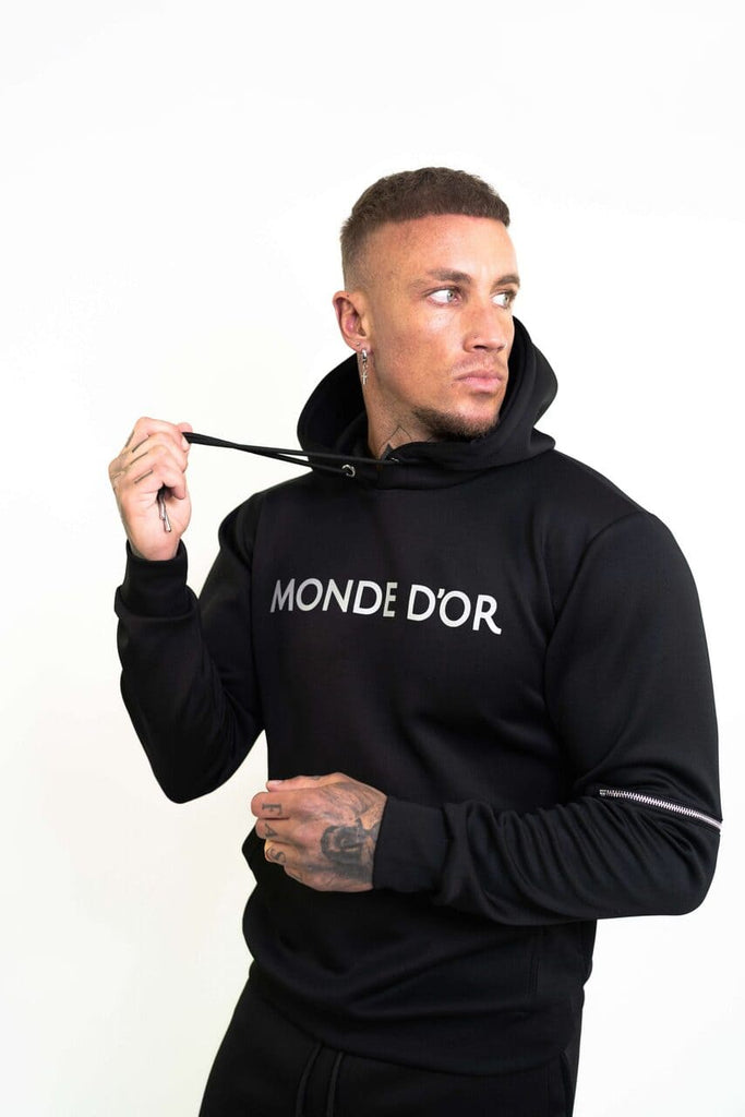 mens tracksuit hoodie black with white logo