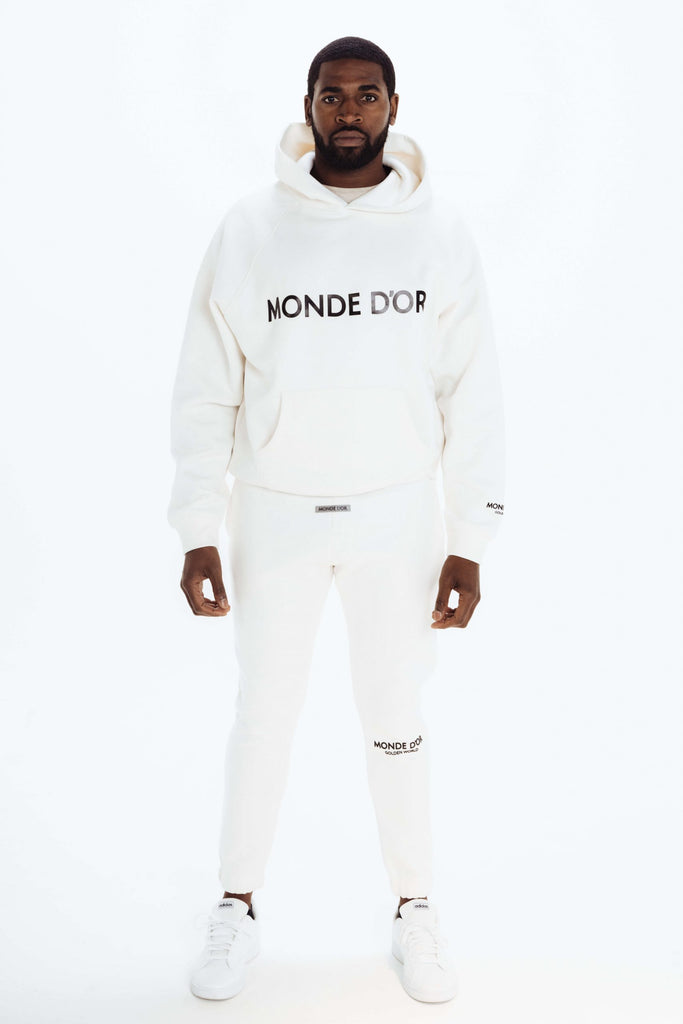  White Hoodie with Monde dor