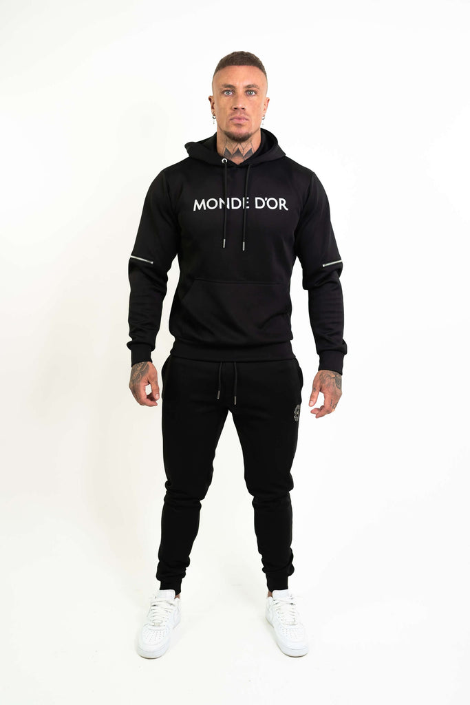 mens black zip tracksuit set