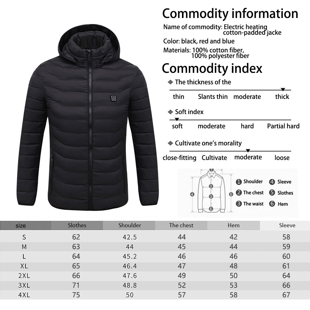 heated down jacket size guide