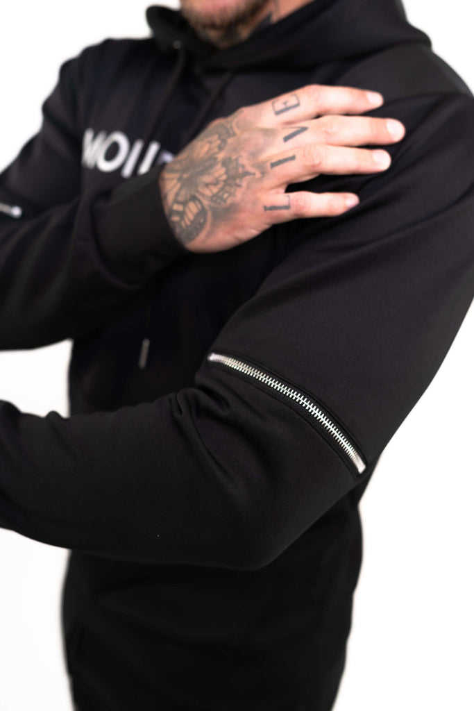 sleeve zip on black hoodie