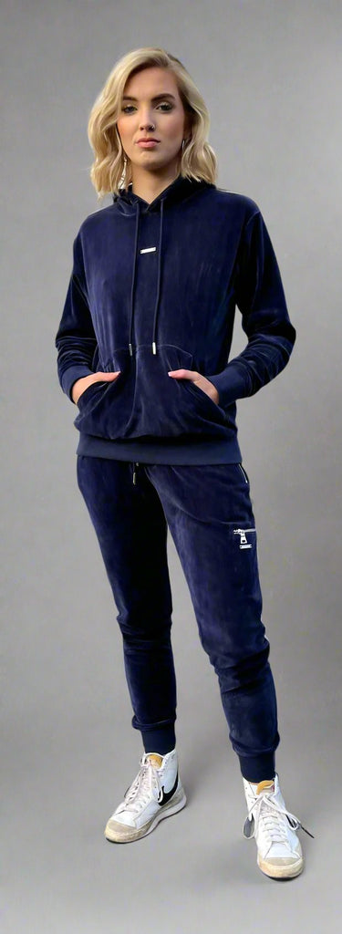 Women’s blue velour tracksuit hoodie and joggers