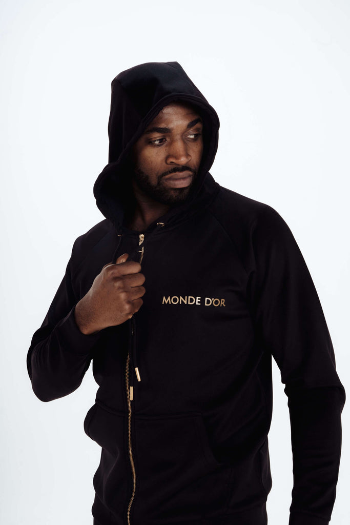 zipped Hoodie in black with gold